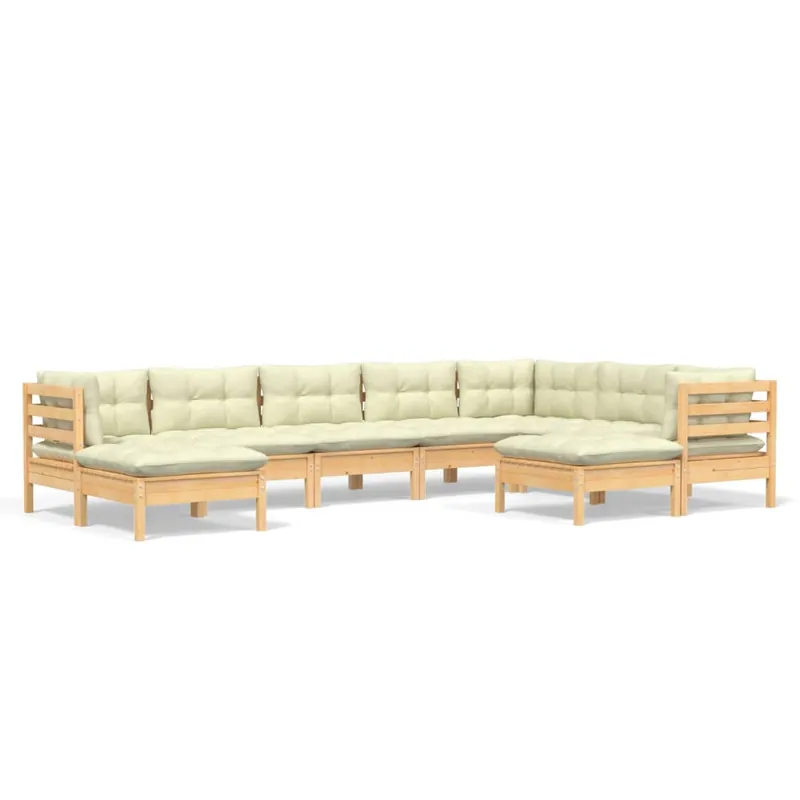 Muebles de jardín 9 pzas y cojines madera maciza de pino crema