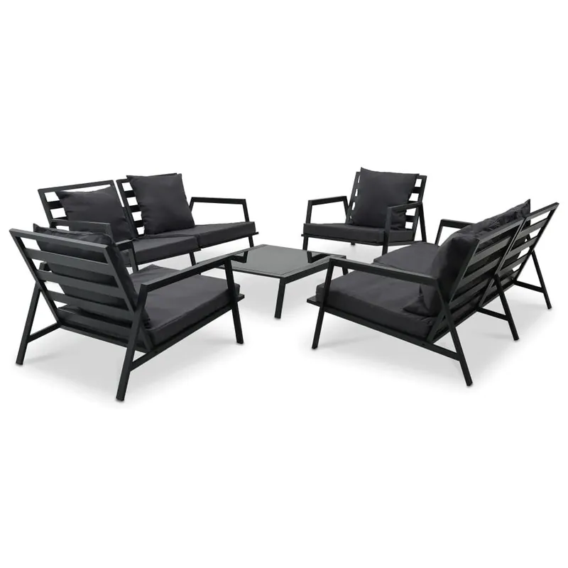 Muebles de jardín 5 pzas y cojines de aluminio gris oscuro VidaXL