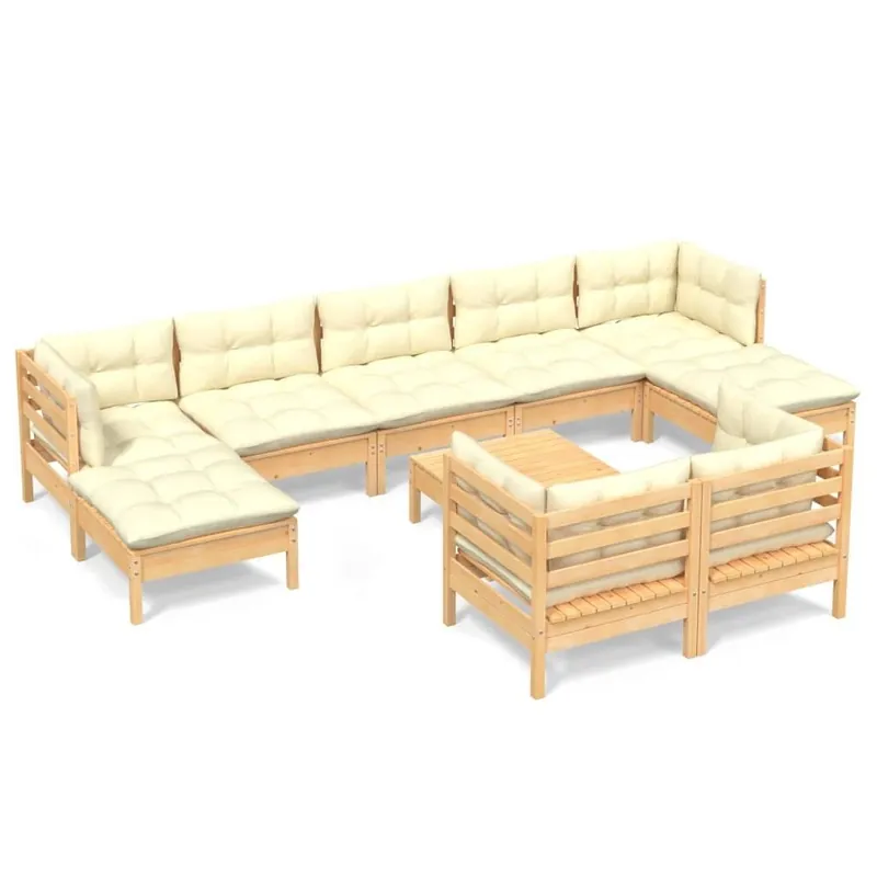 Juego de muebles de jardín 10 pzas y cojines madera maciza pino VidaXL