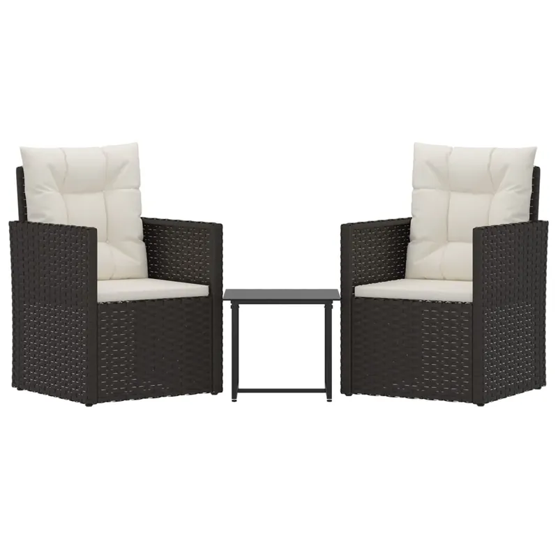 Muebles de jardín con cojines 3 piezas ratán sintético negro