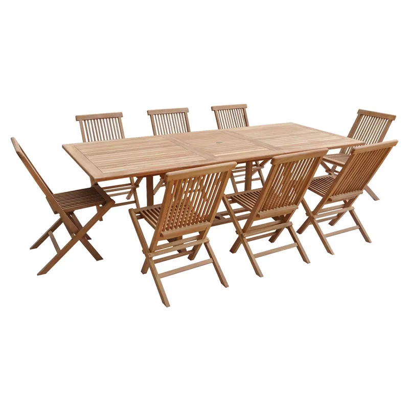 Muebles de jardín de teca LOMBOK - mesa rectangular extensible - 8 plazas