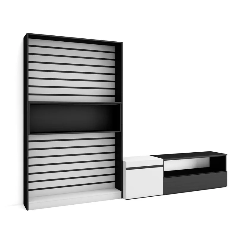 Muebles de Salón para TV, Conjunto de muebles comedor, 260x35x186cm, Para TV hasta 65", Mueble Televisión, Estilo Moderno, Blanco y negro