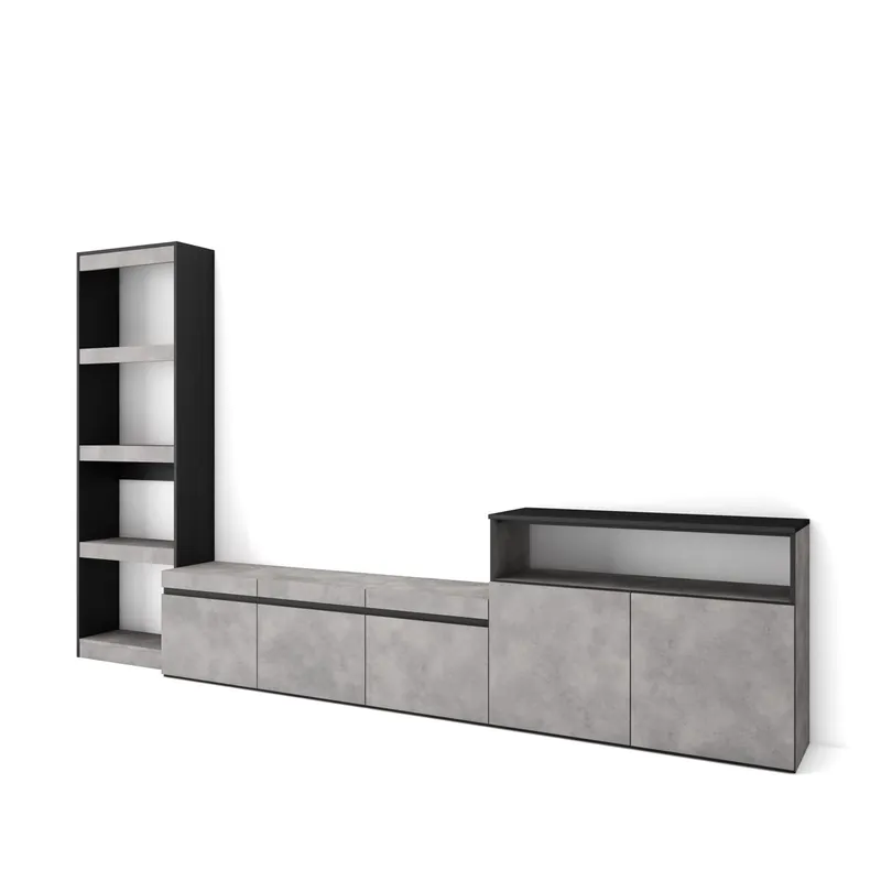 Muebles de Salón para TV, Conjunto de muebles comedor, 310x35x186cm, Para TV hasta 65", Mueble Televisión, Estilo Moderno, Cemento