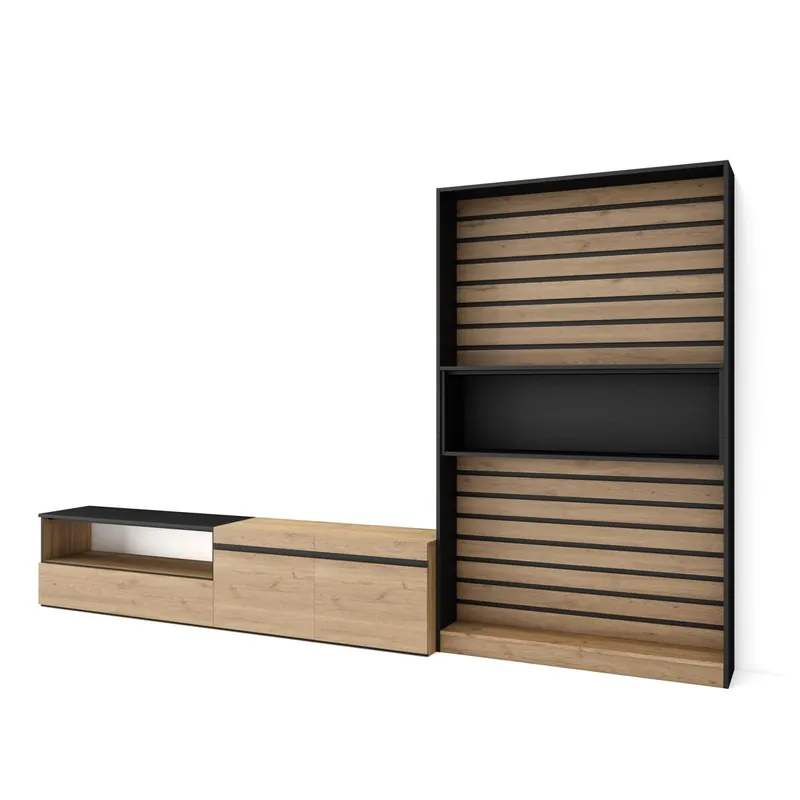 Muebles de Salón para TV, Conjunto de muebles comedor, 210x35x186cm, Para TV hasta 80", Mueble Televisión, Estilo Moderno, Blanco y negro