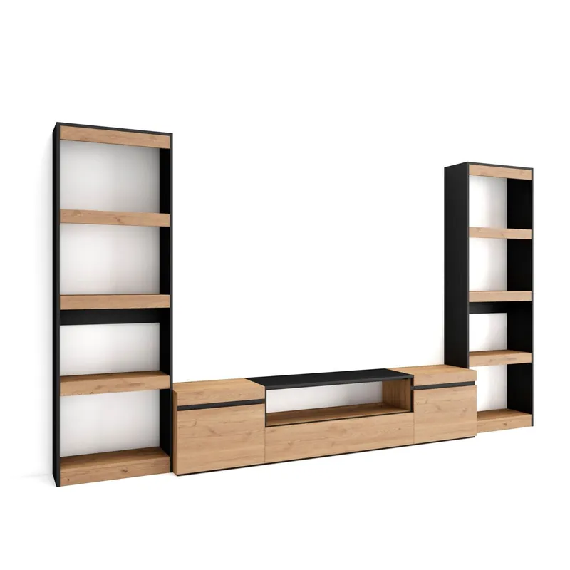 Muebles de Salón para TV, Conjunto de muebles comedor, 320x35x186cm, Para TV hasta 80", Mueble Televisión, Estilo Moderno, Cemento