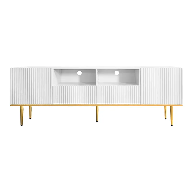 Mueble tv moderno - con 2 puertas y 2 cajones - patas de metal - blanco