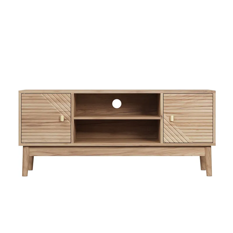Mueble para TV 110 cm - Estilo Mid-Century, con almacenamiento, para TV 32-45" - Roble