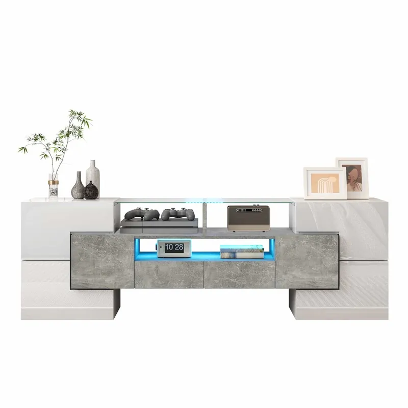 Mueble TV 145 cm - Diseño moderno, superficie de vidrio elegante, iluminación LED - Blanco