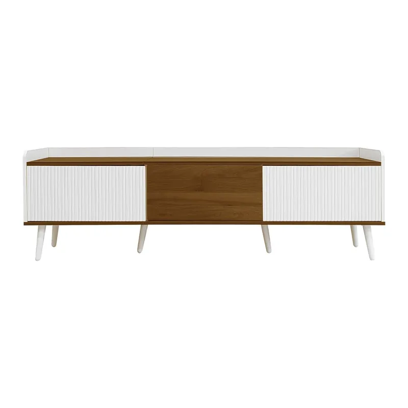 Mueble TV 160 cm - Compacto, con 3 puertas - Blanco y natural