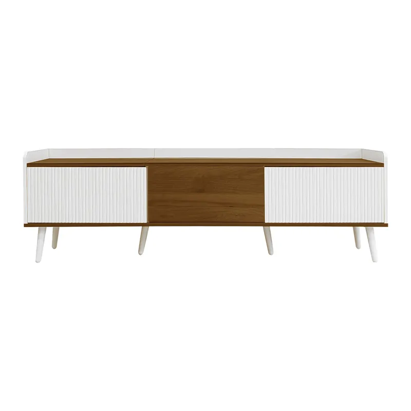 Mueble TV 160 cm - Compacto, con 3 puertas - Blanco y natural