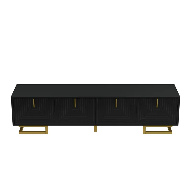 Mueble TV Lowboard 160 cm - puertas estructuradas, tiradores y patas doradas - Blanco