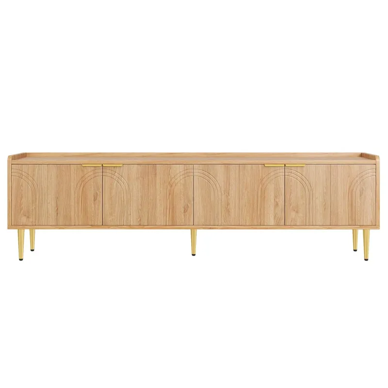 Mueble TV 170x35x47,5 cm - Lowboard con puerta texturizada, tiradores y patas doradas - Natural