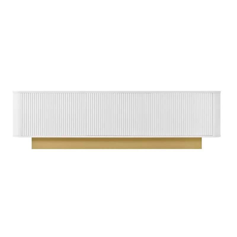 Mueble TV 170 cm - Diseño redondeado, almacenamiento, gestión de cables, frente texturizado - Blanco