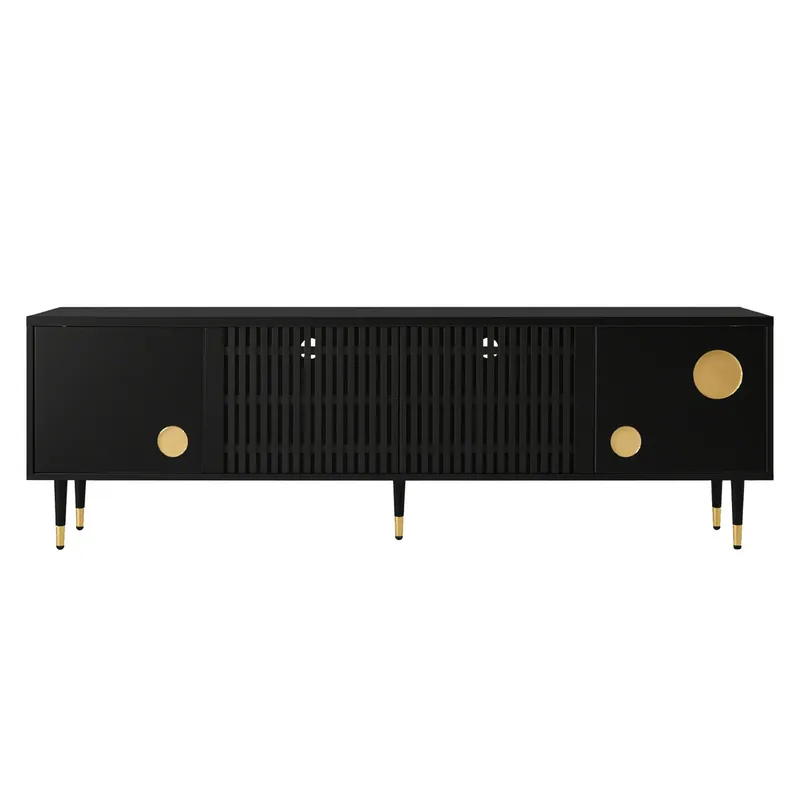 Mueble TV 170 cm - Estructura de rejilla, manijas ocultas, decoración dorada - Blanco