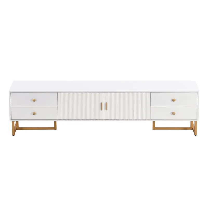 Mueble TV 175 cm - 2 puertas texturizadas y 4 cajones - en MDF - Blanco
