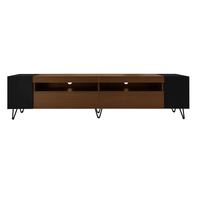 Mueble TV moderno 180 cm - Diseño negro y madera - Negro, Madera