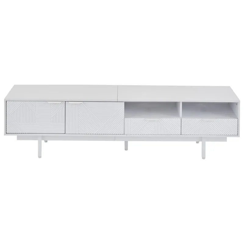 Mueble TV 200 cm - con 3 compartimentos y 2 cajones - TV de 90 pulgadas de capacidad máxima - Blanco