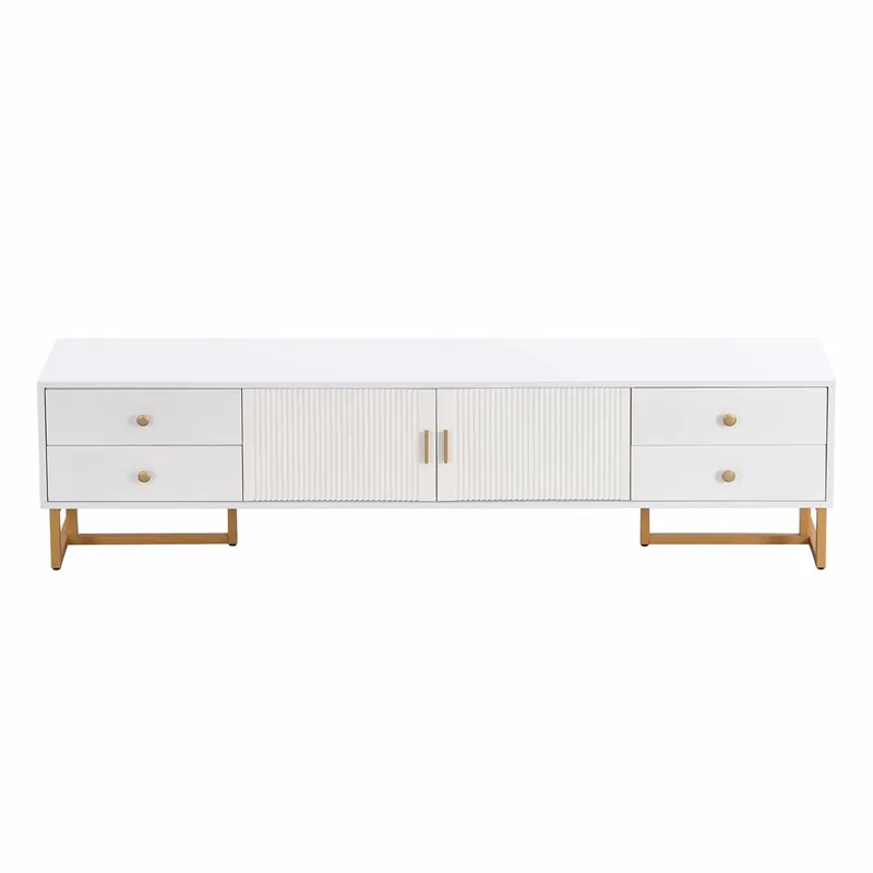 Mueble TV 175 cm - 2 puertas texturizadas y 4 cajones - en MDF - Blanco