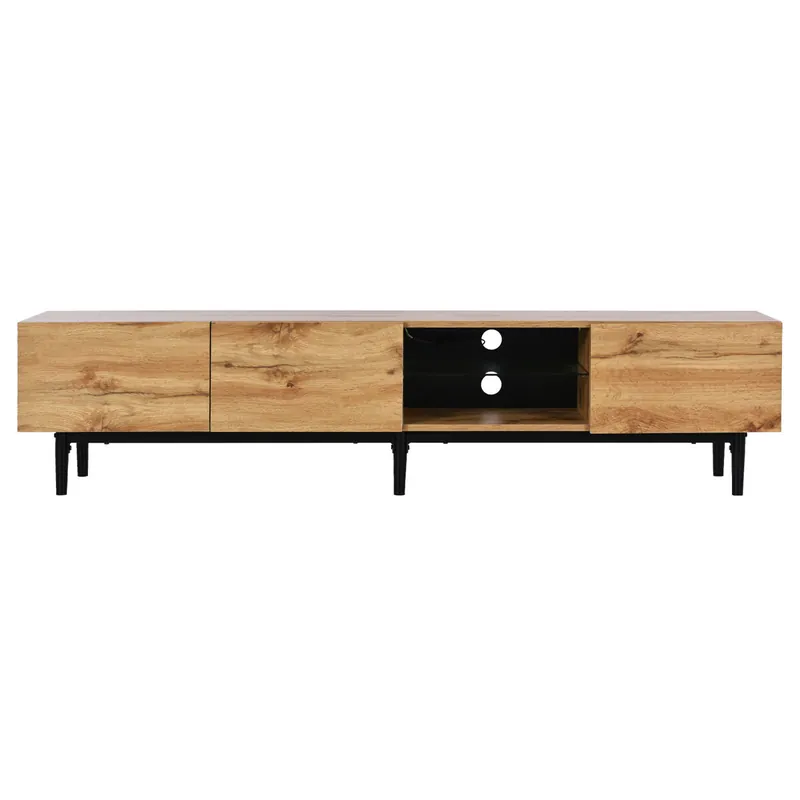 Mueble TV con LED 175cm - 3 puertas + 2 estantes - estilo industrial - Natural