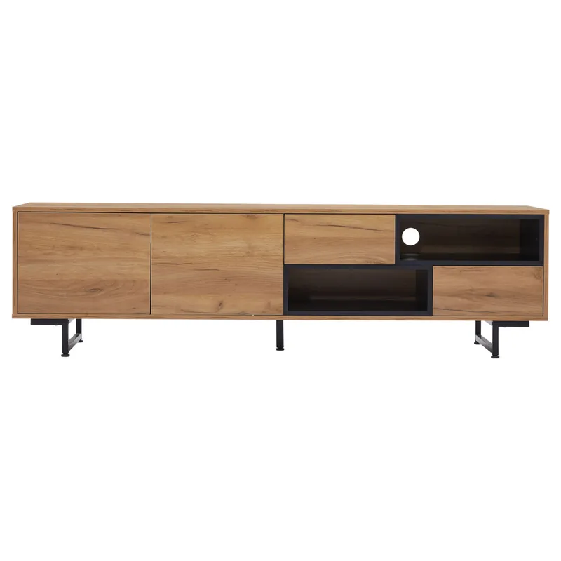 Mueble TV - con 2 cajones 2 puertas 2 compartimentos abiertos - Natural
