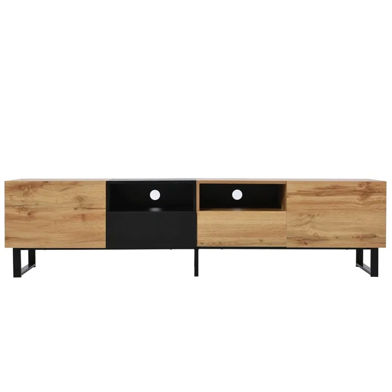 Mueble TV 190cm - 2 puertas + 2 cajones + 2 compartimentos - estilo industrial - Natural