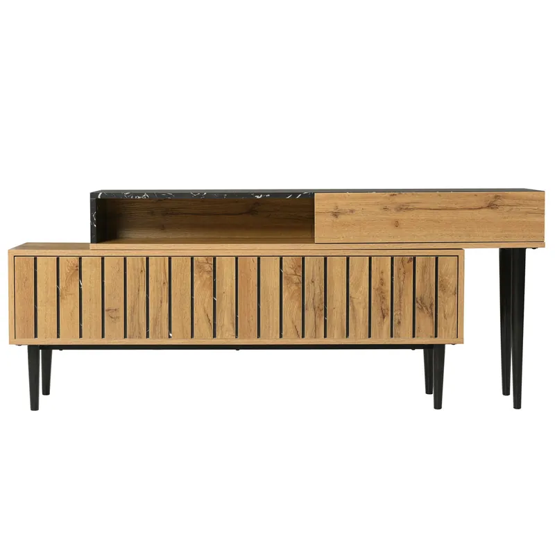 Mueble TV modular - 4 compartimentos - Negro y Natural