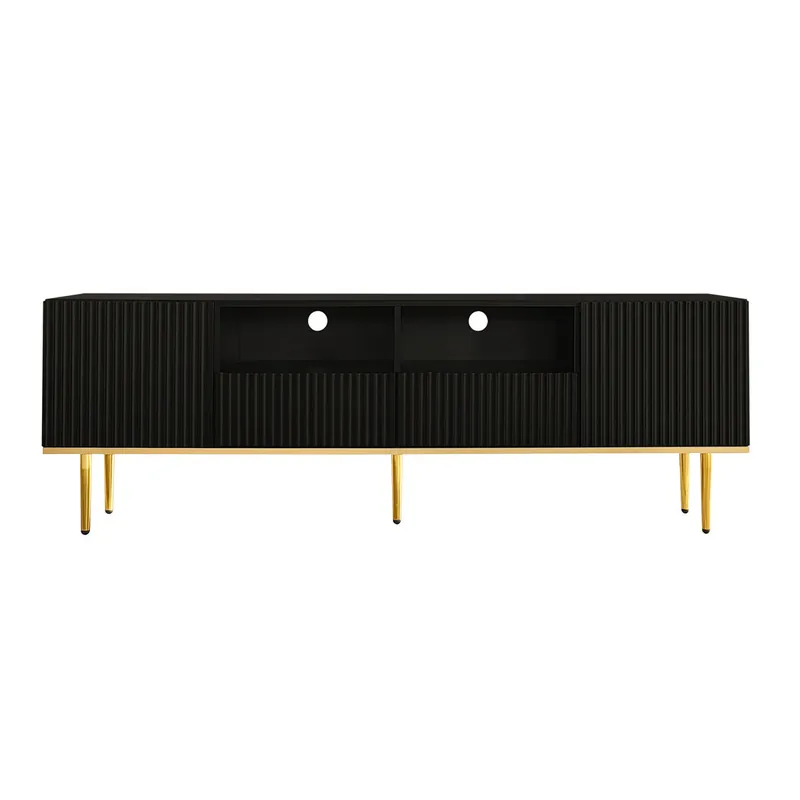 Mueble para TV moderno - con 2 puertas y 2 cajones - patas de metal - Negro
