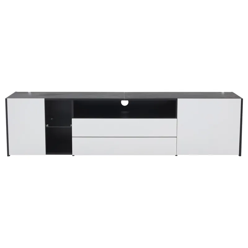 Mueble TV 180x40x45 cm - TV Lowboard con LED, 2 cajones y 2 armarios - Blanco y Negro