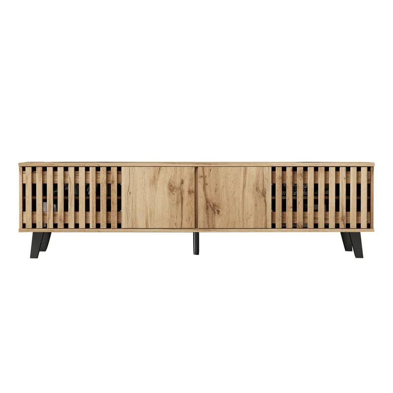 Mueble TV 180x40x55 cm - 8 compartimentos, soporte para TV, centro de entretenimiento - Color madera original