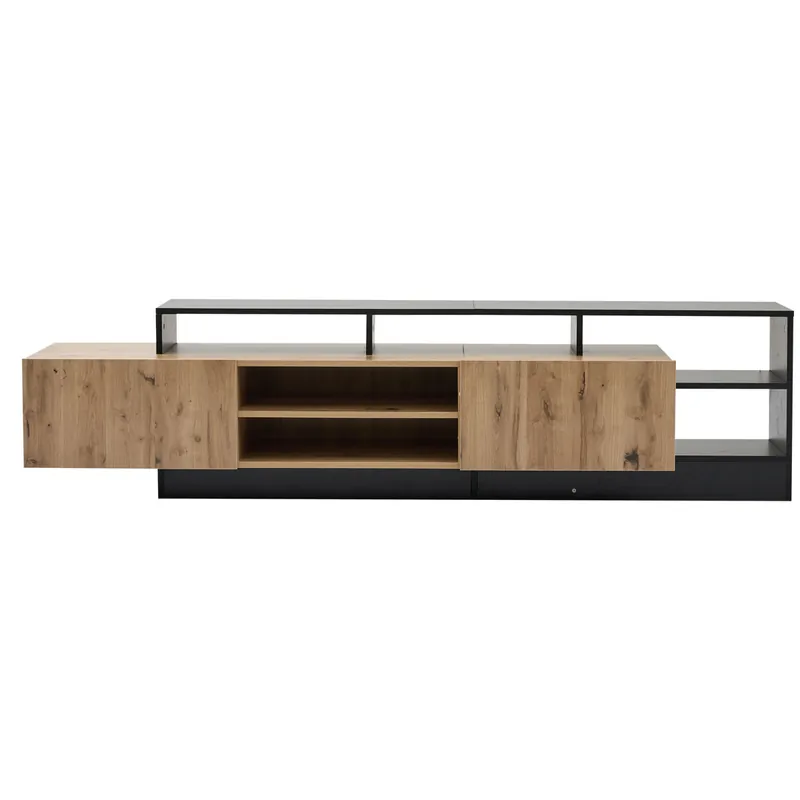 Mueble TV moderno para TV hasta 70" - Estante abierto con LED - Color negro y roble