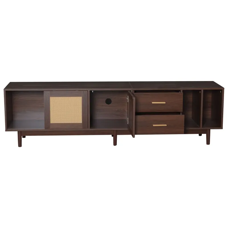 Mueble auxiliar 190x40x52 cm - Lowboard-TV-Schrank con 6 patas, con cajones, para TV de hasta 75 pulgadas - Rattan marrón