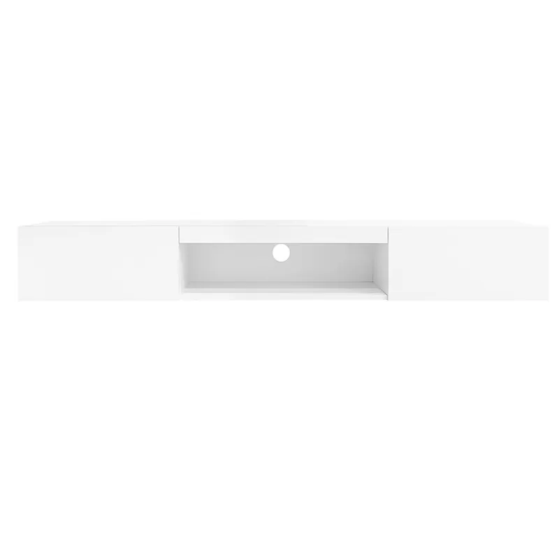 Mueble de TV montado en la pared 160x31x22cm - blanco, con iluminación LED, control por app Bluetooth, capacidad de carga 30kg