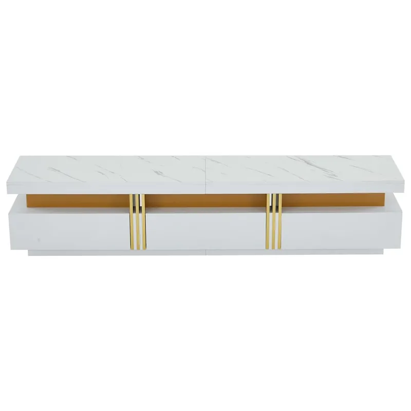 Mueble TV 200x40x42 cm - 3 cajones, gestión de cables, para TV hasta 90" - Blanco