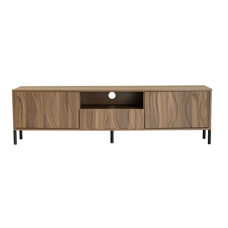 Mueble TV 160x35 cm - Bajo, 3 puertas, muebles de salón - Natural