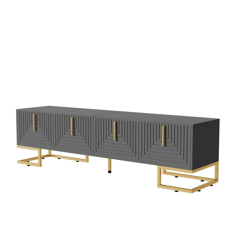 Mueble TV 170x35x47,5 - Puerta estructurada, tiradores y pies dorados - Gris