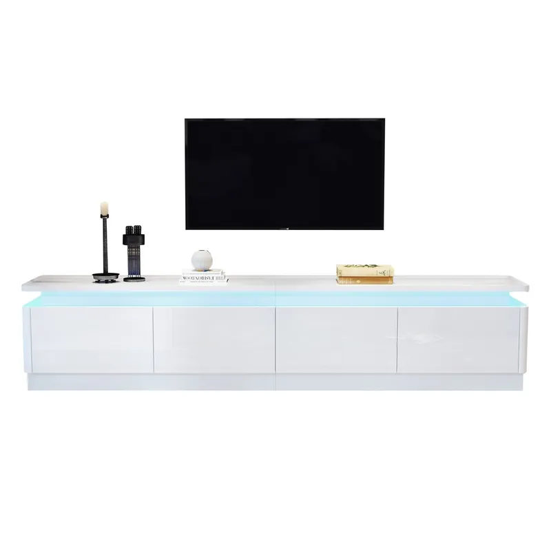 Mueble TV 180x34x40 cm - Con 4 cajones, LED, bajo brillo, para TV de 80" - Blanco