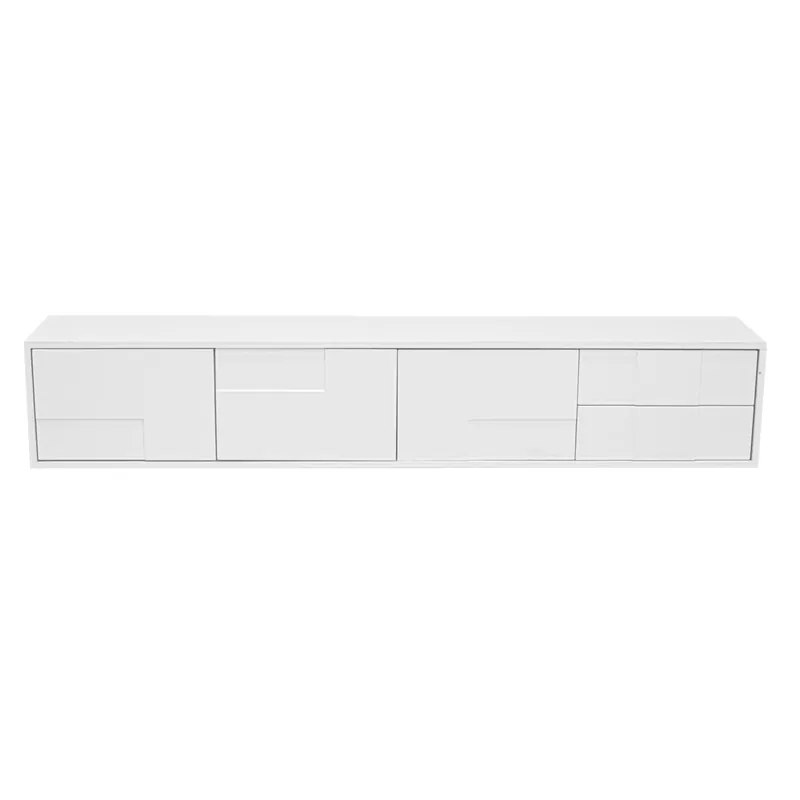Mueble TV 170 cm - moderno, colgante o de pie, sin tiradores, 3 puertas y 2 cajones - blanco brillante