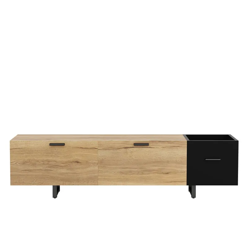 Mueble TV - multifunción con estantes y cajones - Negro/Natural