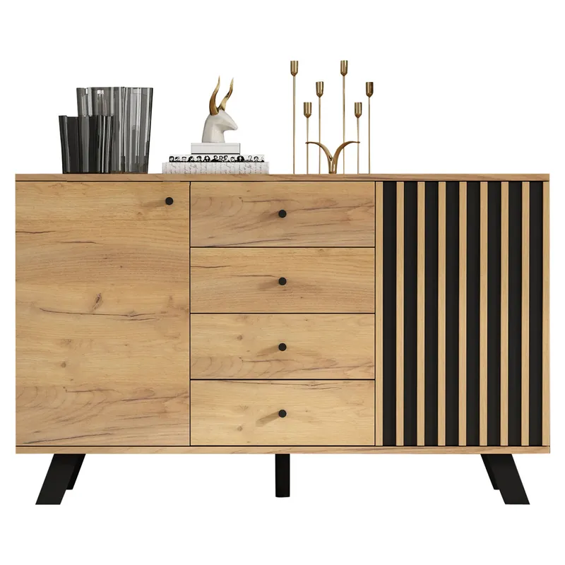 Combinación salón madera maciza 120 cm + 150 cm mueble TV - 5 estantes - 45 kg - Natural