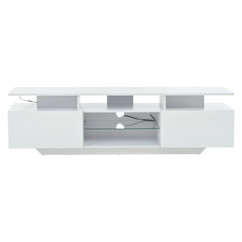 Mueble TV 160x40x45 cm - Con 2 armarios, LED, 8 estantes, para TV de 70" - Blanco