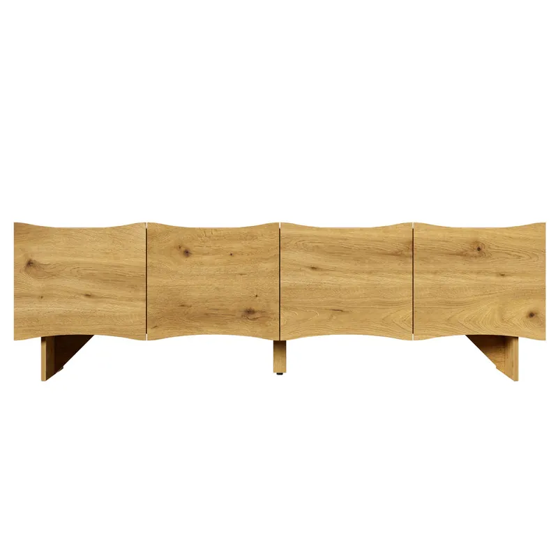 Mueble TV moderno 155 cm - Estilo con ondas, 4 puertas, almacenamiento y pasacables - Natural