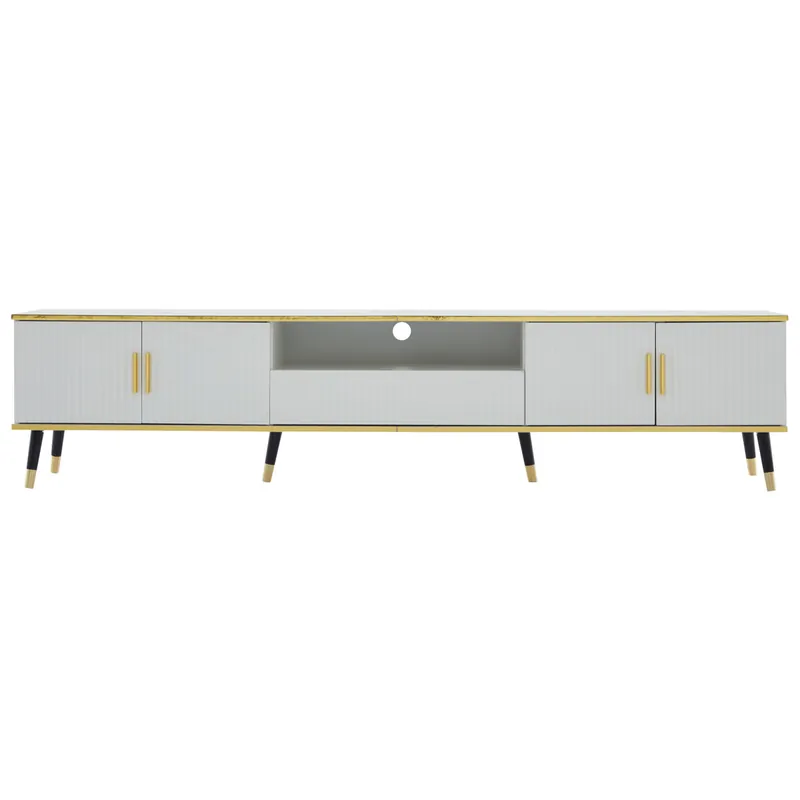Mueble TV 200x40x46 cm - Madera, 2 puertas, 1 cajón, para TV hasta 90" - Blanco