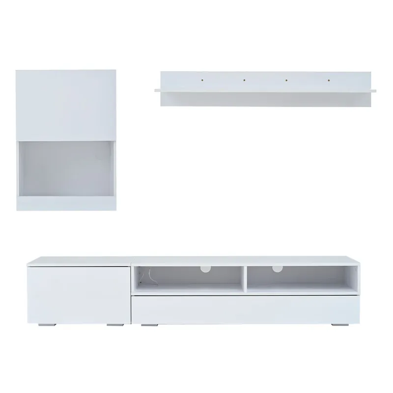 Conjunto mueble TV 175x39x34 cm - Set completo con LED, Hochglanz, para TV hasta 80", Blanco
