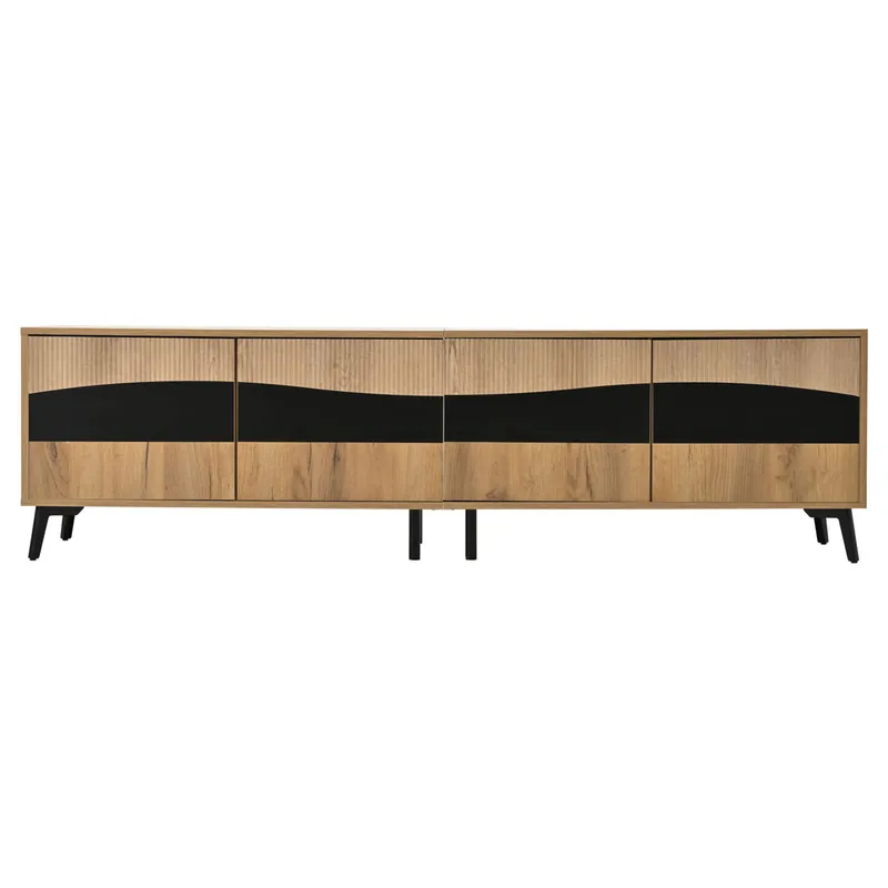 Mueble TV 180x40x50 cm - Con 4 armarios, 8 patas, capacidad de 30kg, diseño simétrico - Natural