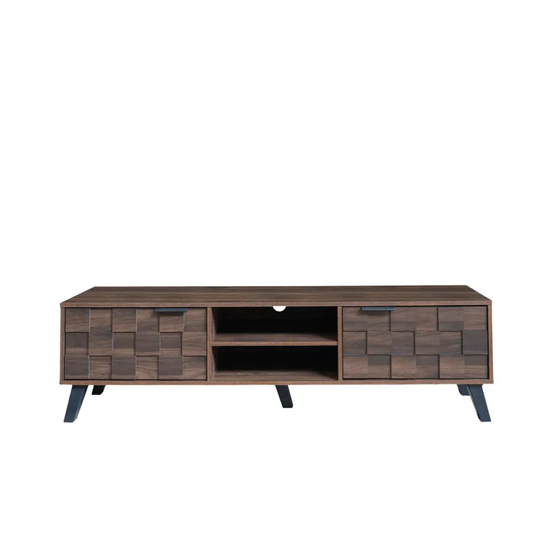Mueble TV 160,5x35,5 cm - 2 puertas y 2 estantes abiertos - Madera oscura