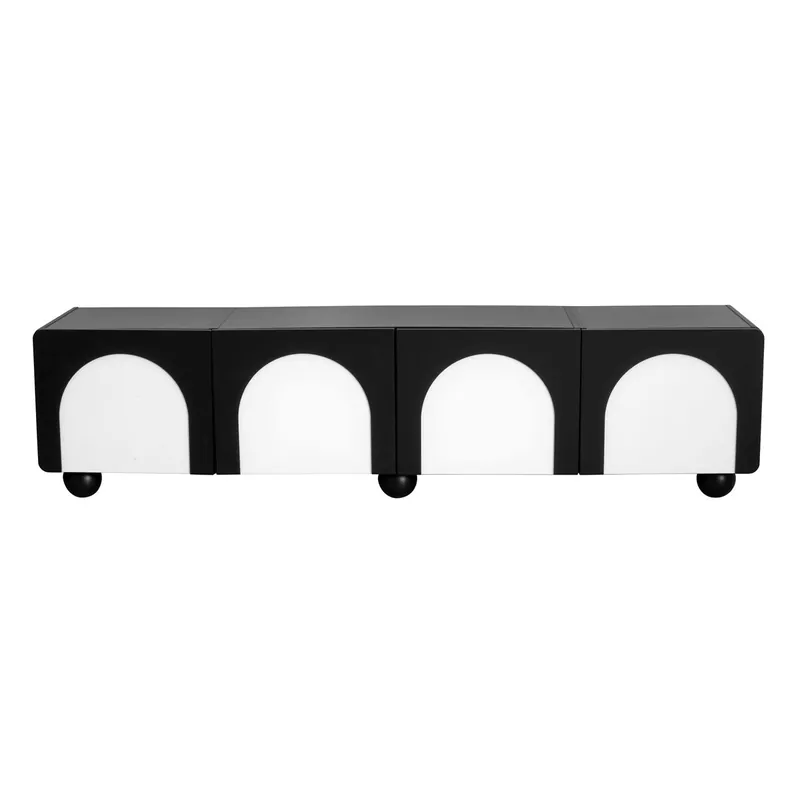 Mueble TV 180x38x45 cm - 2 cajones y 2 puertas, diseño clásico - Negro/Negro-Blanco