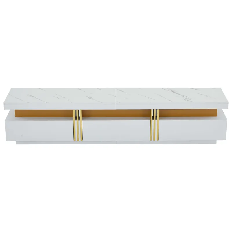 Mueble TV 200x40x42 cm - 3 cajones, gestión de cables, para TV hasta 90" - Blanco