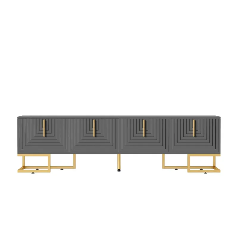 Mueble TV 170x35x47,5 - Puerta estructurada, tiradores y pies dorados - Gris