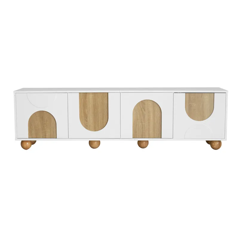 Mueble TV 175x38x50 cm - 4 puertas, diseño vintage - Natural/Blanco