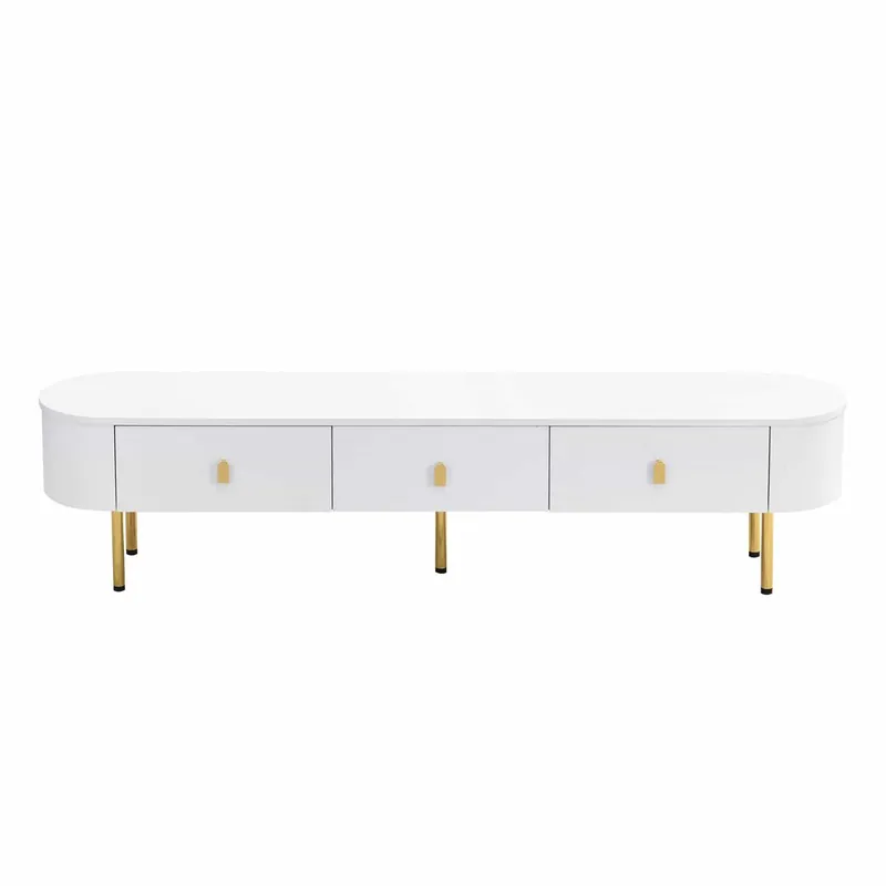 Mueble de televisión moderno - 3 cajones con tiradores y patas dorados - Blanco